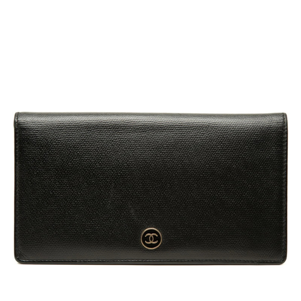Chanel Coco Mark Long Wallet, Black Leather, Women's CHANEL